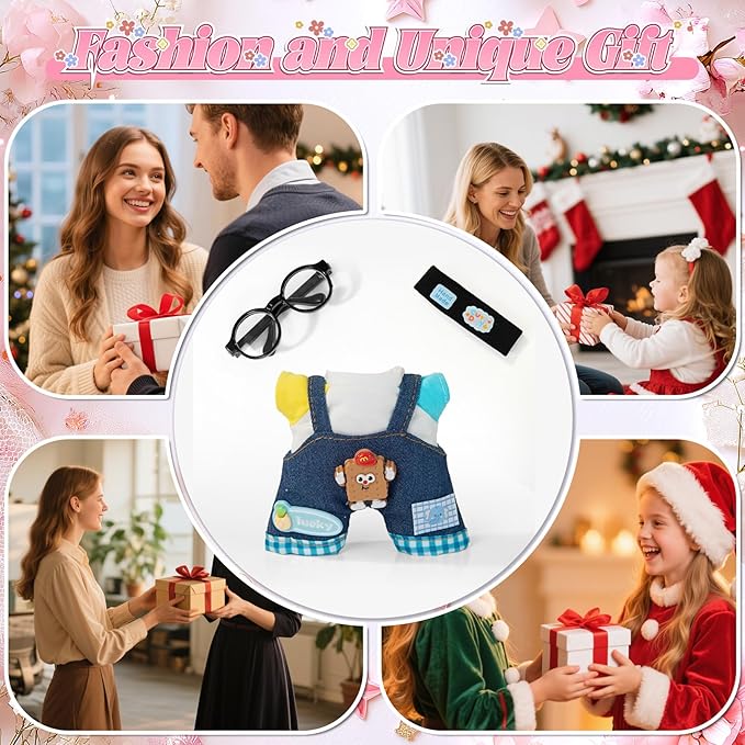 17cm Doll Clothes Set-Premuim Casual Style Outfit for Clothing & Accessories-Headband+T-Shirt+Overall+Glasses(No Doll)