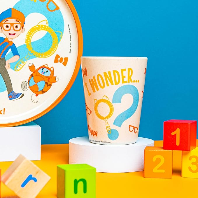 Zak Designs Blippi Kids Dinnerware Set 3 Pieces, Durable and Sustainable Melamine Bamboo Plate, Bowl, and Tumbler are Perfect For Dinner Time With Family (Blippi, TABBS)
