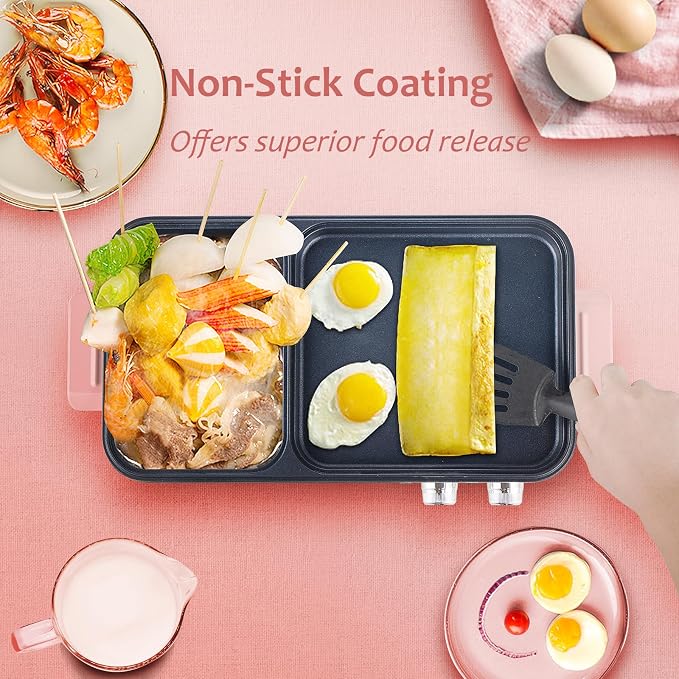Topwit Hot Pot with Grill, Korean BBQ Grill, 2-in-1 Electric Pot | Nonstick Coating, Dual Temperature Control, Fast Heating, Ideal for Korean BBQ, Shabu Shabu, Noodles, Steaks and Family Meals