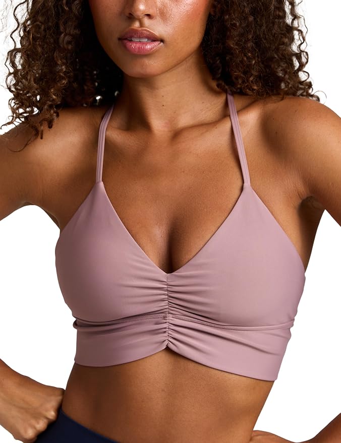 Women's Flow Scrunch Sports Bra V Neck Padded Yoga Tank Adjustable Straps Cross Back Crop Tops