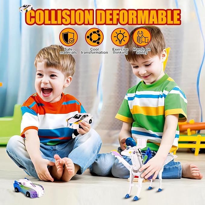 Collision Transforming Dinosaur Car Toy,Transformation Car Toy, 2in1 Magnetic Dinosaur Transformer Cars for Boys & Girls Party Favors Gift for Birthday, Christmas (Blue)