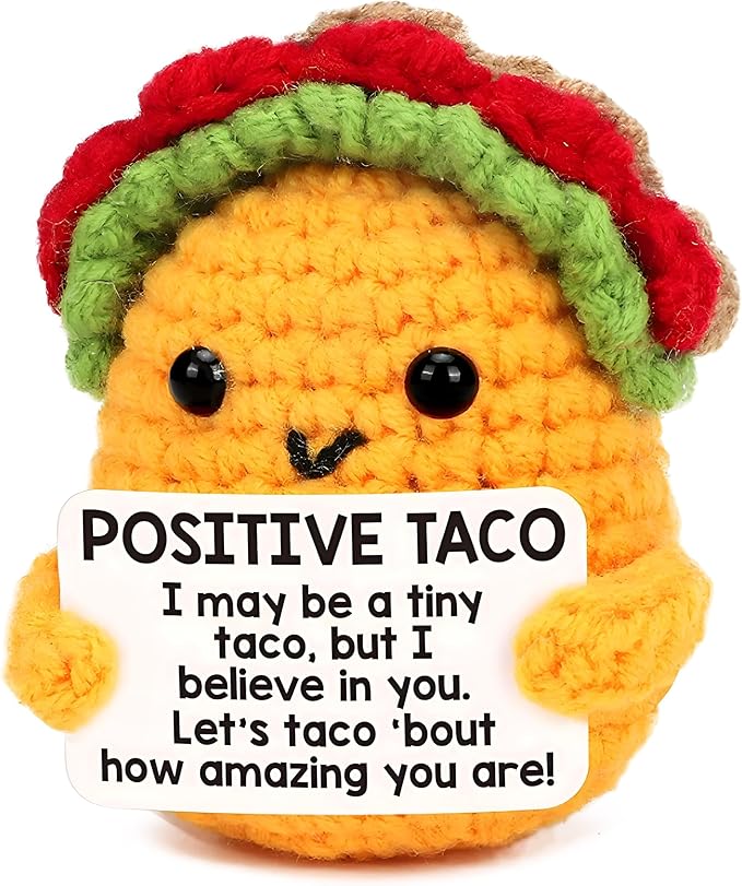 KatchOn, Mini Positive Crochet Taco | Christmas Birthday Gifts for Women, Men, Mom, Dad, Son, Daughter, Sister, Friends, Coworkers | Thanksgiving Basket Stuffers | Desk Home Decor Emotional Support