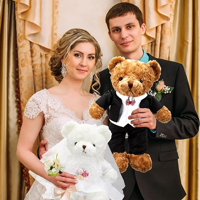 Civaner 2 Sets Bear Clothes Include Outfits of Groom's Tuxedo Suit and Bridal Dress Set, The Bear is Not Included, Suitable for 14-16 Inch Stuffed Animal Clothes