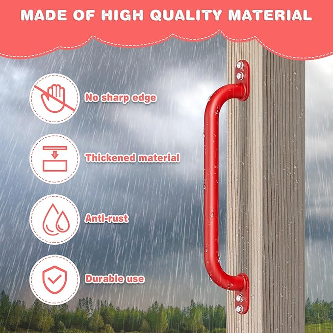 Dolibest 6 Pack 17-Inch Safety Handle, Heavy Duty Metal Safety Playground Handles, Indoor Monkey Bars, Playset Grab Handles for Kids Playhouse, Climbing Frame, Treehouse, Swing Set Accessories -Red