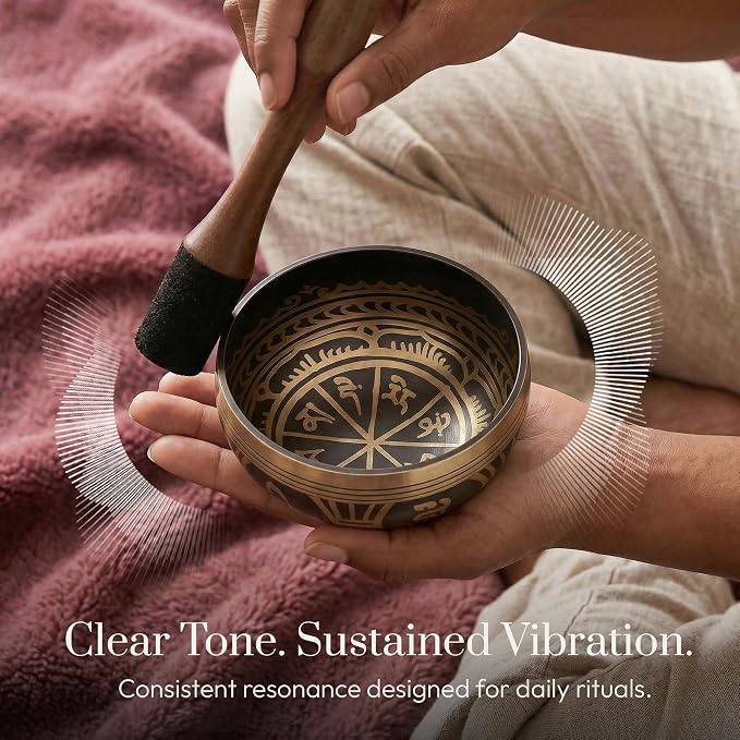 Silent Mind Tibetan Singing Bowl Set – Easy to Play & Beginner Friendly Meditation Bowl with Cushion & Mallet | Stress Relief & Mindfulness | Gift-Ready