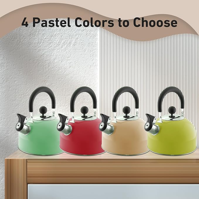 Lily's Home 2 Quart Stainless Steel Whistling Tea Kettle, the Perfect Stovetop Tea and Water Boilers for Your Home, Dorm, Condo or Apartment. (Pastel Yellow)