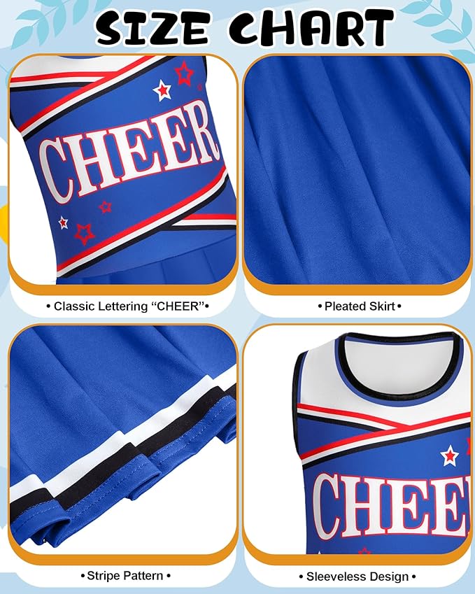 JenPen Cheerleader Costume Set Cheerleading Outfit Cheer Uniform Dress Cosplay for Halloween Party Gifts 3-9 Years