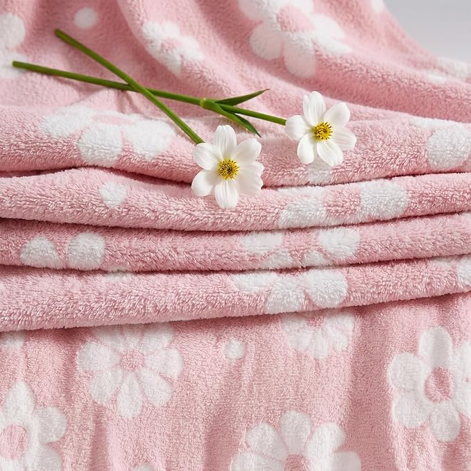 Soft Throw Blanket for Couch-Cozy Reversible Knitted Blankets | Lightweight Warm Fluffy Decor for Women, Mom, Her & Girls, Sofa, Chair, Bed, 50x60in, Daisy Floral Pink