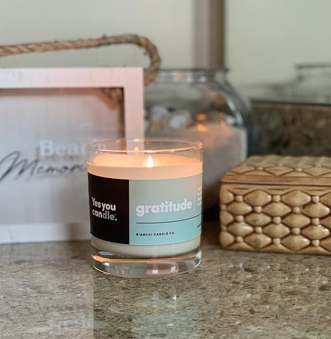 Yes You Candle - Gratitude, Bergamot & Citrus, Highly-Scented, Inspirational Soy Candle, Made in USA, Pure Essential Oils, Aromatherapy, 8 oz