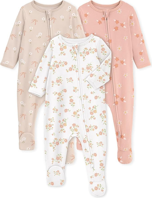 Yoofoss Baby Pajamas 100% Organic Cotton Baby Sleepers for Newborn 0-3 3-6 6-9 Months Boys Girl Clothes 3pcs Footed PJs