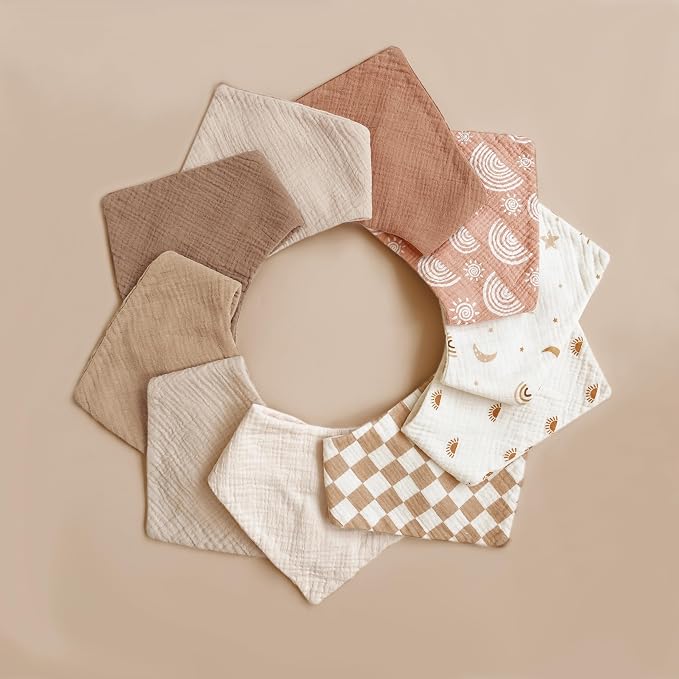 Konssy Muslin Baby Bibs 10 Pack Baby Bandana Drool Bibs 100% Cotton for Unisex Boys Girls