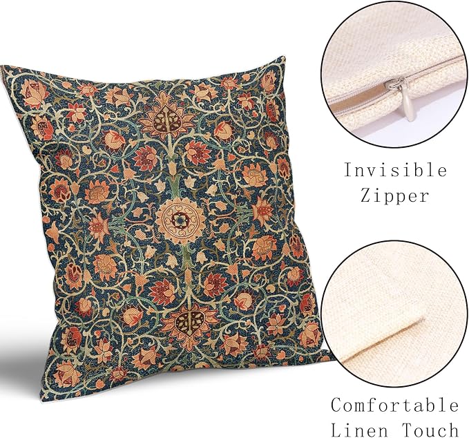 Vintage Floral Pillow Covers 20X20 Inch Set of 2 Burnt Orange Flowers Botanical Decorative Square Pillow Cases Navy Blue Art Cushion Case Farmhouse Home Decor for Sofa Couch Bedroom Outdoor