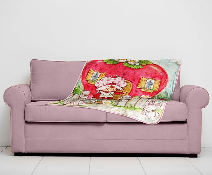 Jay Franco Kids Plush Throw Blanket – Soft & Comfy Throw for Couch or Bed – Cozy Home Décor for Living Room & Bedroom, Multi - Strawberry Shortcake, 40x50 - Travel Blanket