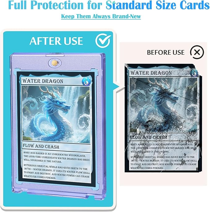 Magnetic Card Holders for Trading Cards, 35pt Acrylic Baseball Card Holders Display Case Fit for Sports Cards, TCG MTG Cards, Hard Plastic Card Protectors with Card Stands (1 Holder & 1 Stand)
