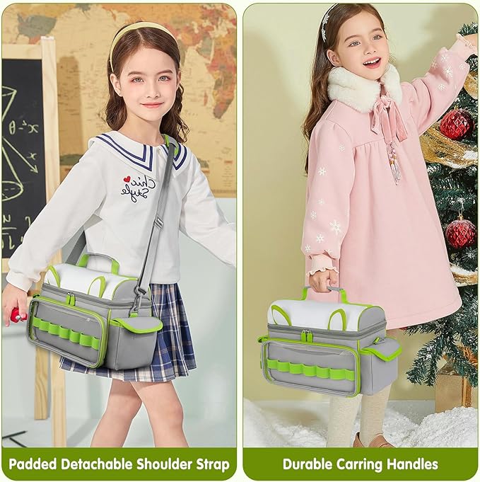 Carrying Case Compatible with Toniebox Starter Set Bundle, Cute Storage Travel Bag Compatible with Little Tikes Story Dream Machine Books Starter Set, Green & Pink(Bag Only)