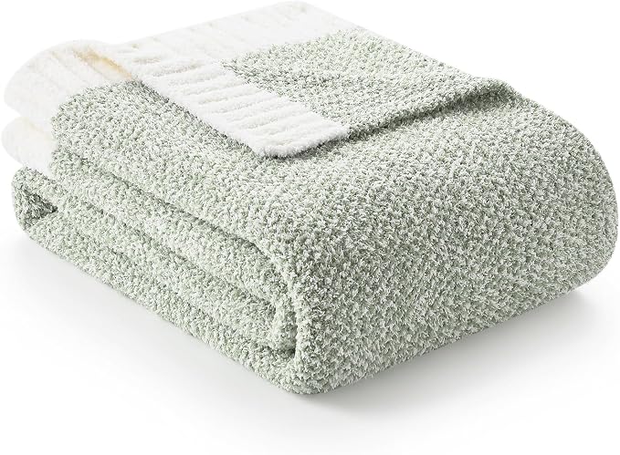 Snuggle Sac Sage Green Throw Blanket 50"x70", Super Soft Warm Microfiber Blankets Cozy Knit Fuzzy Lightweight Oversized Throws for Couch, Sofa, Bed, Camping, Picnic (Sage Green, 50x70 inches