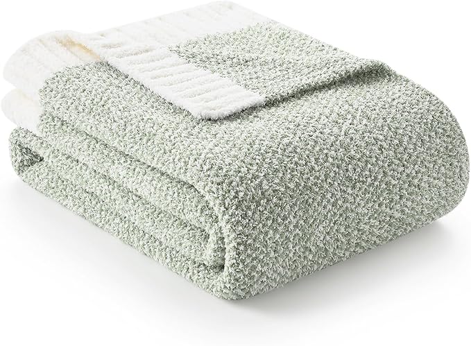 Snuggle Sac Heather Throw Blanket for Couch, Reversible Super Soft Blankets Warm Cozy Knit Fuzzy Plush Lightweight for Sofa, Bed, Camping, Picnic (Sage Green, Twin (60"x80"))