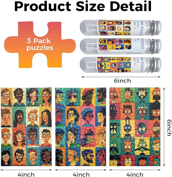 150 Pieces Mini Jigsaw Puzzles for Adults & Kids,6 x 4 Inches,Mini Puzzles,Travel Puzzle,Small Micro Puzzles,Challenging Difficult Puzzle,3 Pack Cartoon Avatar Collection