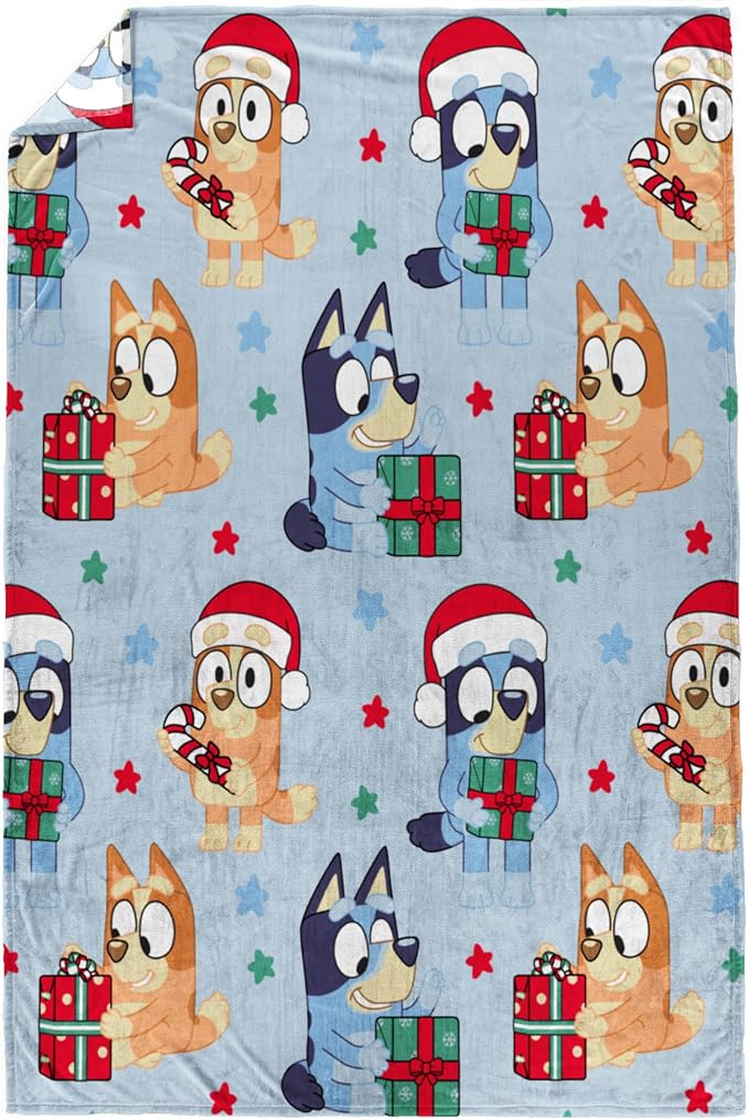 Jay Franco Kids Christmas Plush Throw Blanket – 40 x 50 Inch Soft & Cozy Fleece Throw for Holiday Bedroom & Couch Décor, Official Licensed Product, Blue - Bluey