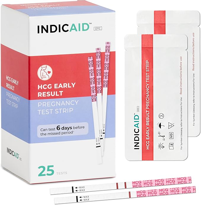 INDICAID 510K Cleared Early Detection Pregnancy Test Strips, High Sensitivity 10mIU to Test 6 Days Before Missing Period, 25 Tests Daily Monitoring of hCG During Pregnancy, Over 99% Accuracy