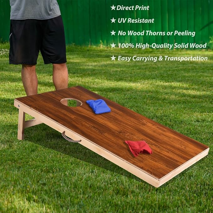 Sportdo Solid Wood Vintage Cornhole Game Set, Two 4'x2'Cornhole Boards, 8 Cornhole Bags for Indoor and Outdoor Toss Games Competitions, Tournaments