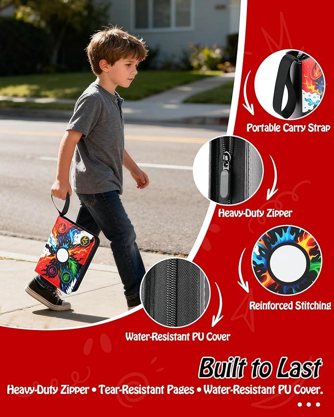 Trading Card Binder, 4-Pocket, Holds 480 Cards, 120 Pages Side-Loading Card Album, PU Leather, Acid-Free Archival Sleeves, Durable Organizer for MTG, TCG & Sports Cards, Gift for Kids, Boys and Girls