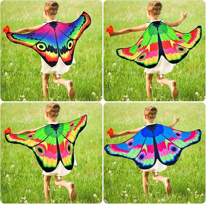 Coopay 9 Pieces Kids Butterfly Costume Fairy Butterfly Wings Masquerade Masks Halloween Girls Dress Up Pretend Play