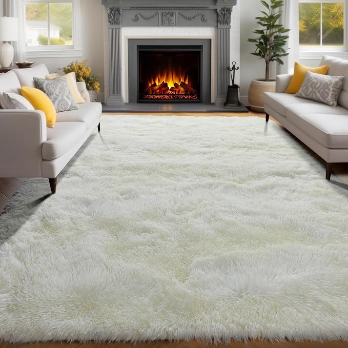 PAGISOFE Ultra Soft Area Rugs for Living Room 6x9 Ft,Cream White Soft Fuzzy Shaggy Rugs for Bedroom, Office Ivory Nursery Carpet Boys Girls Dorm Pastel Rug for Kids Room Home Decor Aesthetic