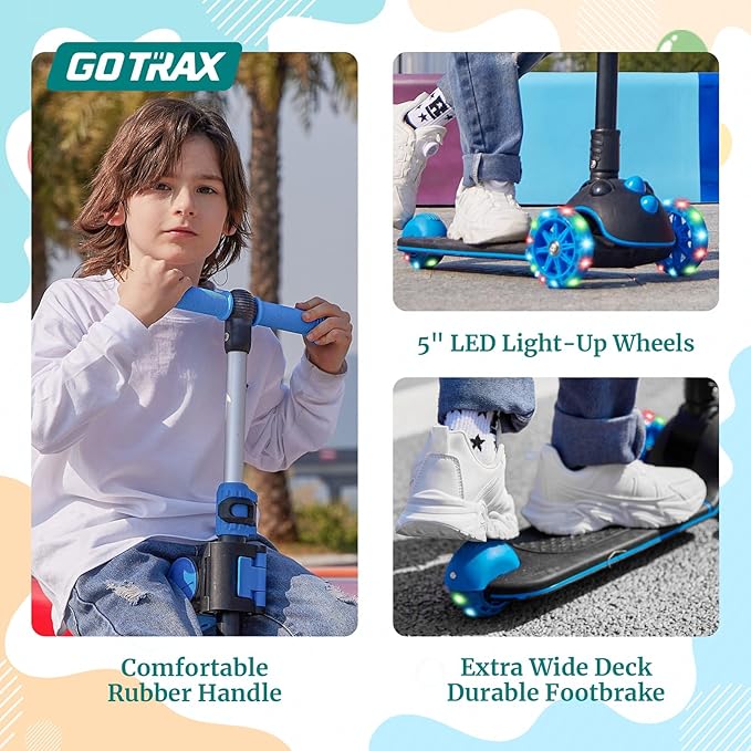 Gotrax KS3 Pro Folding Kick Scooter for Kids, One Key Removable Seat & 3 Extra Wide PU Light-Up Wheels and Anti-Slip Deck, Adjustable Height Handlebar and Lean-to-Steer Scooter for Children Aged 2-8