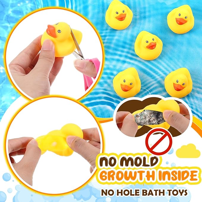 Lenwen 50 Pcs Waterproof No Hole Rubber Ducks Bath Toy with Sealed Plug Without Hole Bathtub Floating Bath Toy for Birthday Party Decoration Gift Swimming Pool (2.2 Inch)
