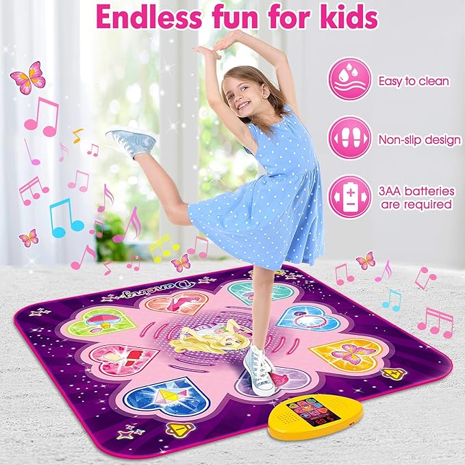 KIZZYEA Dance Mat Toys for 3, 4, 5, 6, 7, 8+ Year Old Girls, Music Dancing Pad with 7 Game Modes, LED Lights, Built-in Music, Adjustable Volume, Birthday Gifts for 3-12 Years Old Girls