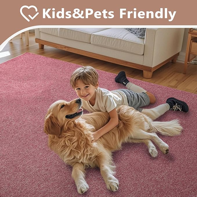 FinRèc 7x10 Washable Area Rugs for Bedroom Living Room, Low Pile Thin Rug Solid Color, Non-Slip Carpet Indoor for Home Decor (Red/White)