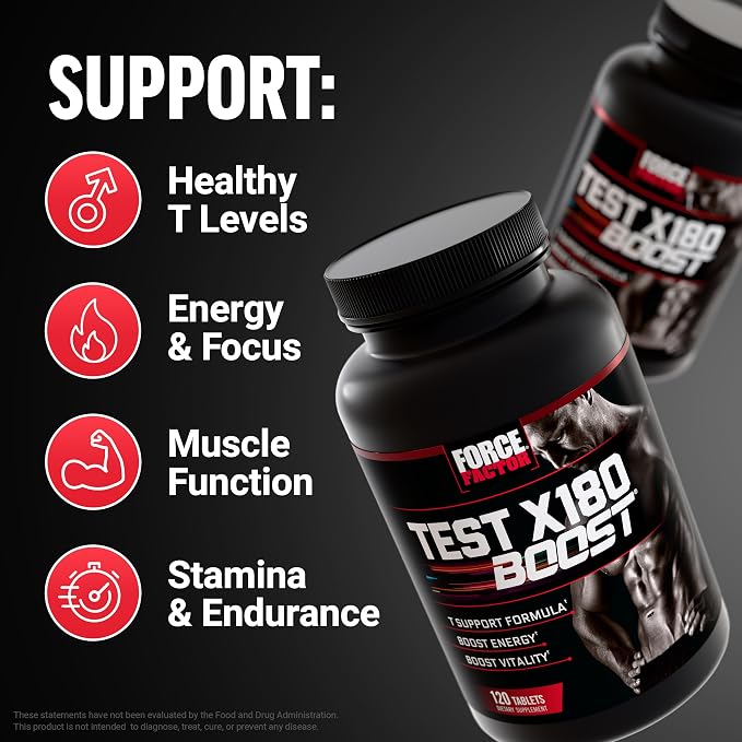Force Factor Test X180 Boost, 9-in-1 T Support for Men with D-Aspartic Acid, Boron, Fenugreek, Tribulus Terrestris & zumXR to Help Boost Energy, Vitality & Performance, 240 Tablets