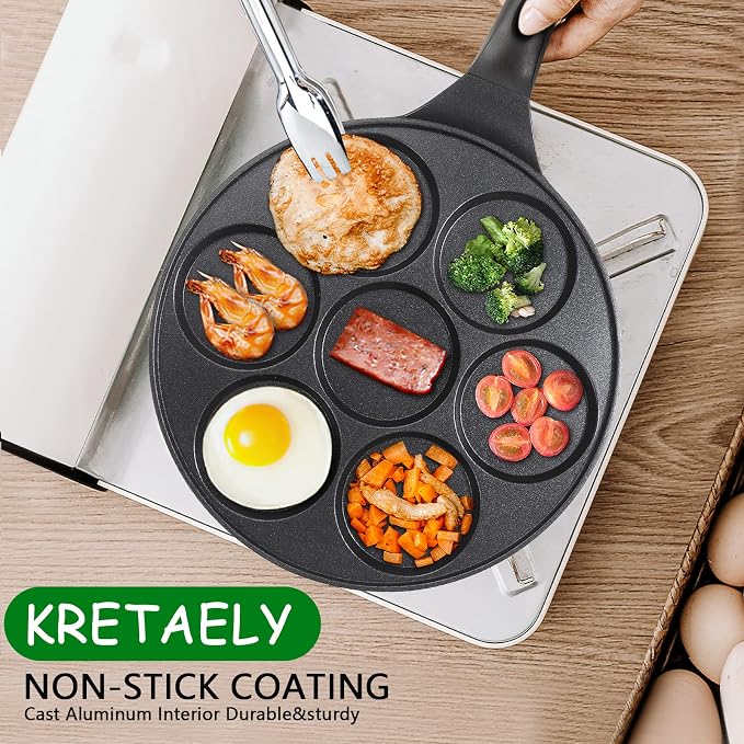 10.5" Pancake Pan Pancake Griddle with 7-Cup Mini Pancake Maker | PFOA Free Coating, 7-Cup, Mini Silver Dollar Gril, Nonstick Pancake Pan