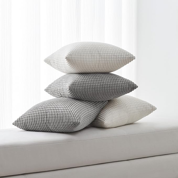 Topfinel 4 Packs Decorative Throw Pillow Covers 16x16 Inch for Living Room Couch Bed, Western Rustic Modern Home Decor, Soft Corduroy Small Bulge Accent Square Cushion Case 45x45 cm(Light Grey)