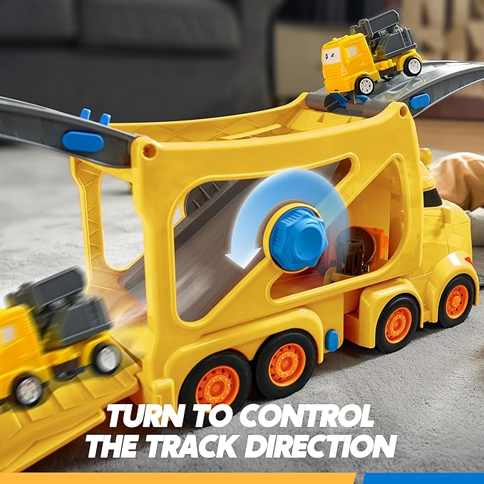 Vroomix Extra Large Toy Trucks for Toddlers, 3-Layer Construction Trucks for Boys, 7-in-1 Big Carrier Truck with Siren & Lights and 6 Toy Cars, Christmas Birthday Gifts for Boys Kids