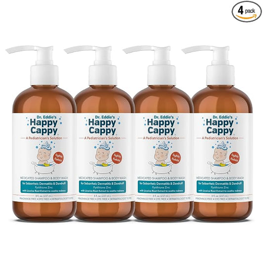 Happy Cappy Medicated Shampoo and Body Wash- Baby Dandruff Shampoo, Helps Cradle Cap and Seborrheic Dermatitis, Reduces Redness, Dermatologist Tested, Fragrance-Free- 8 Fl Oz (Pack of 4)