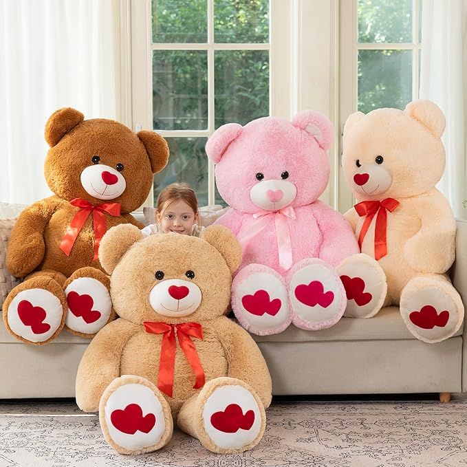 MaoGoLan Giant Teddy Bear Plush 42",Big Teddy Bear Stuffed Animal with Heart Footprints and Heart Nose,Valentines Bear for Girlfriend,Wife,Lover-Anniversary, Birthday,Long Distance,Dark Brown