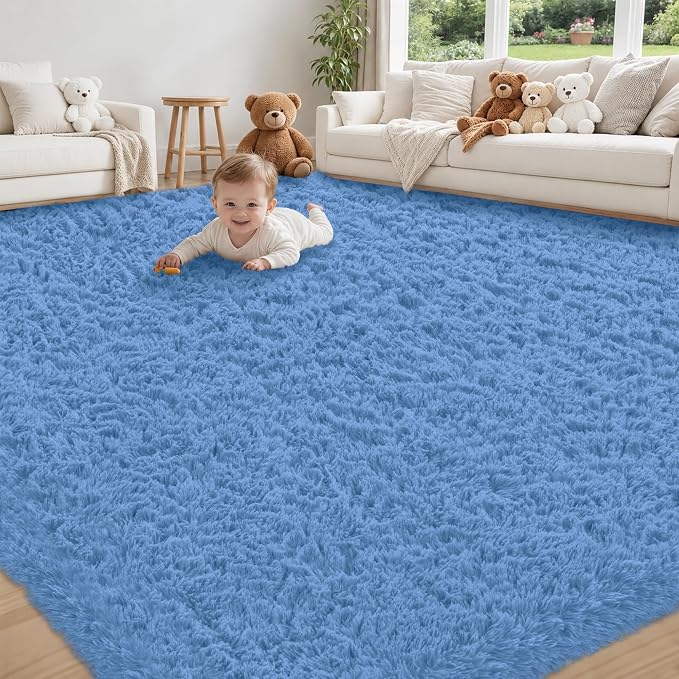 8x10 Area Rug for Living Room:Ultra Soft Fluffy Shag Navy Blue Rugs,Large Fuzzy Plush Indoor Non Slip Carpet Washable Rug for Bedroom Kids Nursery Office Dorm Modern Decor(Cobalt Blue 8'x10')