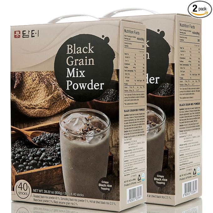 Damtuh Misugaru Powder Drink Mix – Korean Black Grain Blend with Roasted Black Rice, Bean & Sesame, Latte-Style Drink, Caffeine-Free, 20g x 80 Stick Packs