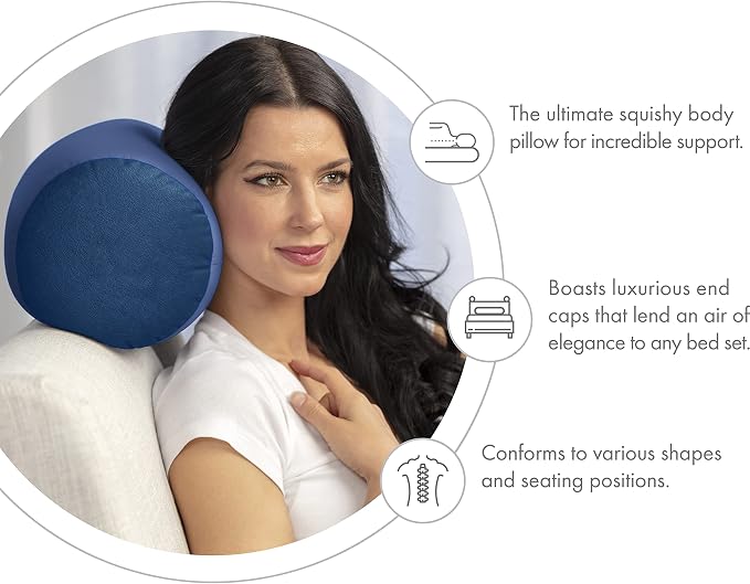 Microbead Bolster Neck Roll Pillow, Gently On Body, Head, Neck & Shoulders No Pain Rest, Relax Sleep - Silky Feel Prevent Wrinkles & Hair Breakage - Lightweight Cylinder Tube, 14" x 8", Peacock Blue