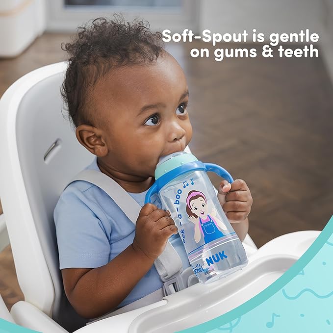 NUK Learner Cup, Ms. Rachel, 10 oz, 8+ Months, 2 pack – Soft Spout, Easy-Grip Handles, BPA Free, Spill Proof Transition Sippy Cup