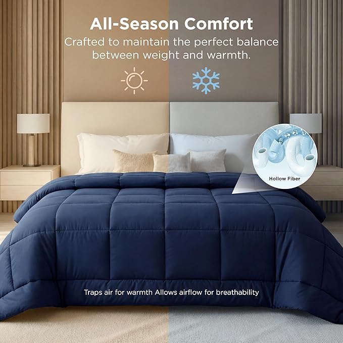 Bedsure Comforter Duvet Insert - Quilted Comforters Oversized King, All Season Duvet, GentleSoft Down Alternative Bedding, with 8 Tabs, Gifts for Women/Men, Navy Blue, Oversized King 116 x 98 Inches