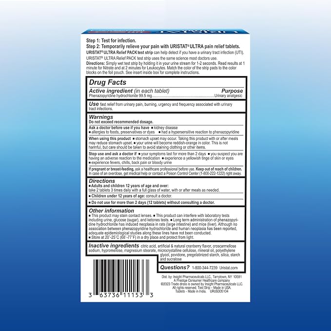 Monistat 1-Day Yeast Infection Treatment, Prefilled with Uristat Ultra UTI Relief Pak, Test for Urinary Tract Infection, Experience Urinary Pain Relief, 1 UTI Test Strip & 12 Pain Relief Tablets