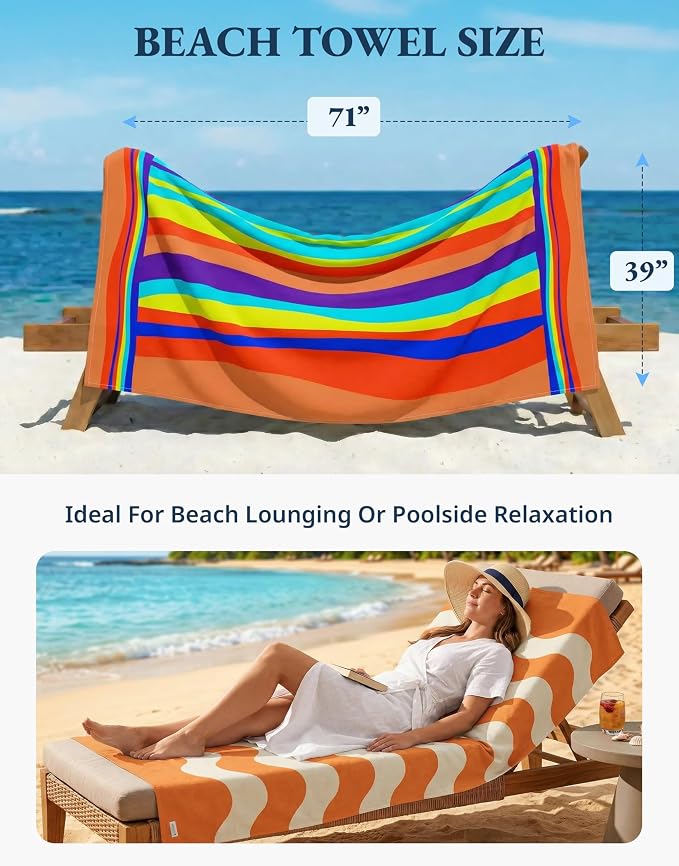 LANE LINEN Pool Towels, Turkish Beach Towels Oversized Set of 6, Pre-Washed, No Shrink, Quick Dry Travel Towel, Beach Towel for Women, Absorbent & Sand Free Towel, 39"x71" - Sunset Tropics
