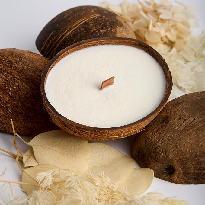 – Scented Candles Clearance | Coconut Shell Soy Wax Candle with Wooden Wick | Candles for Home Décor | Gift Idea for Women (1, Caramel Island)