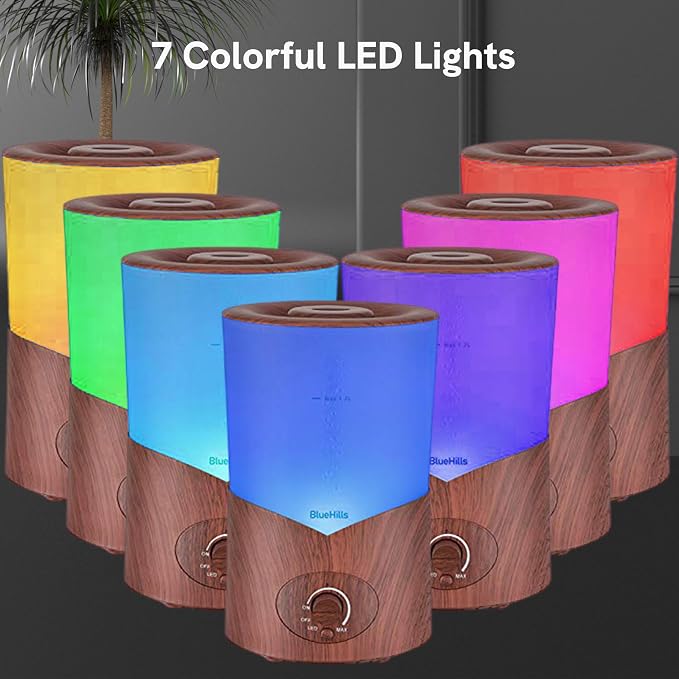 BlueHills Premium Large 1000 ML XL Essential Oil Diffuser Dark Wood Grain Aroma Humidifier 1 Liter Capacity for Big Room Home Long Run Kids Huge Coverage Area Quiet High Mist Output Large 1L A3