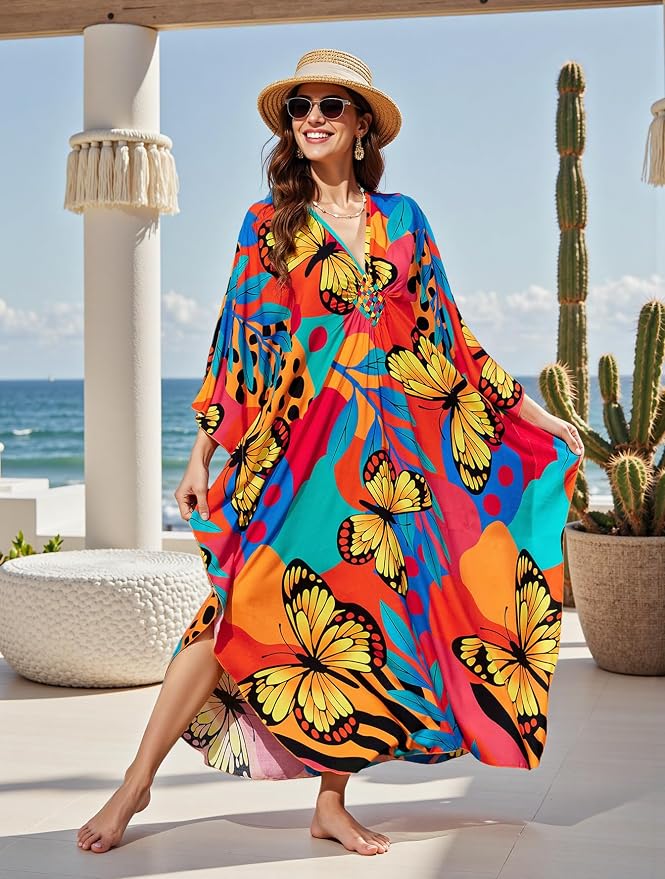 Mumu Dresses for Women Plus Size, Bohemian Kaftan Beach Cover Up Long Maxi Nightgown Soft Loungewear
