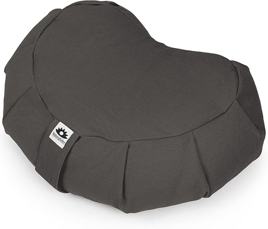 Meditation Cushion (Anthracite) Crescent, Buckwheat Husk Filled, Floor Pillow or Cushions, Yoga Seat, Zafu, Made in The USA