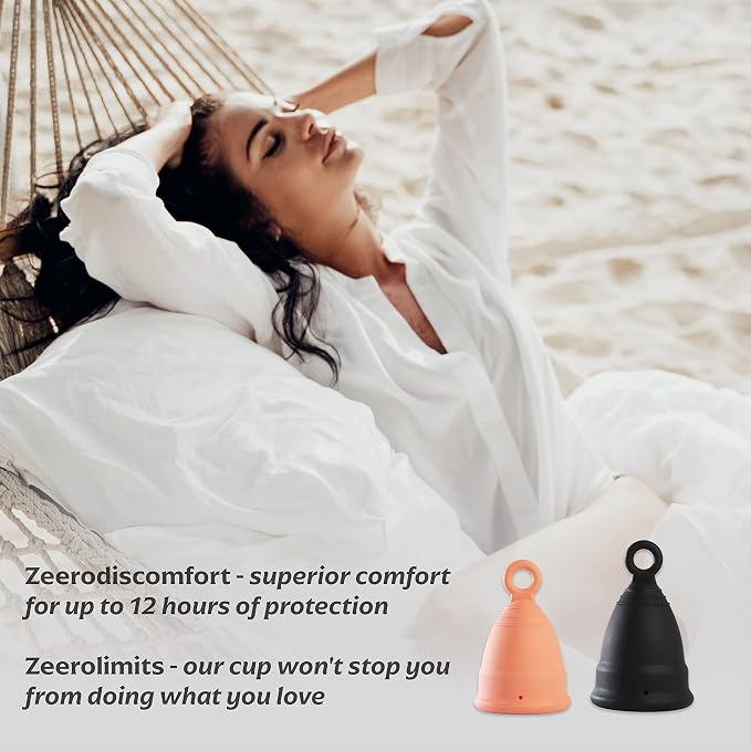 Reusable Menstrual Cup 2 Pack - Small & Large Soft Medical-Grade Silicone Period Cups with Pull-Tab for Easy Removal, Leak-Proof Hygiene - Tampon, Disc & Pad Alternative